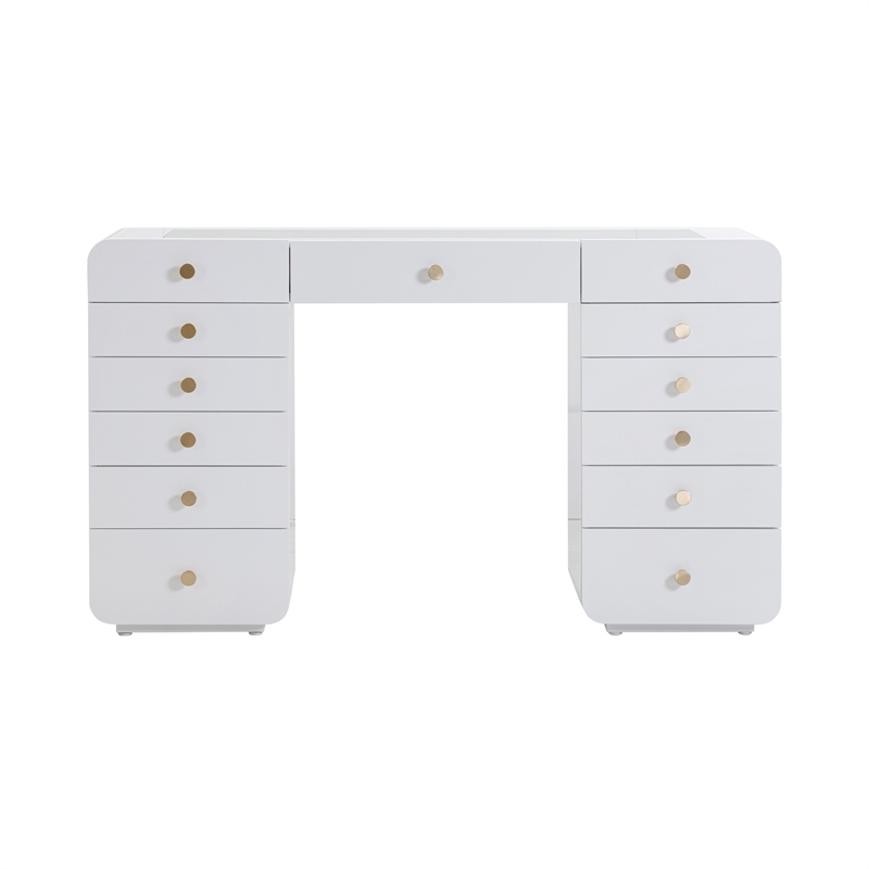 Pemberly Row Transitional Hollywood White Desk with Vanity Mirror