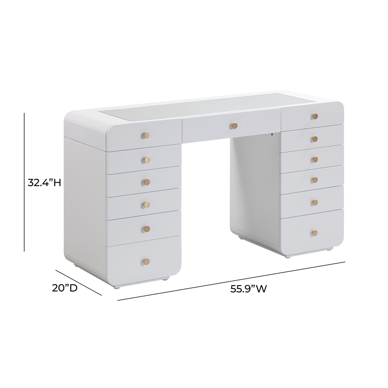 Pemberly Row Transitional Hollywood White Desk with Vanity Mirror