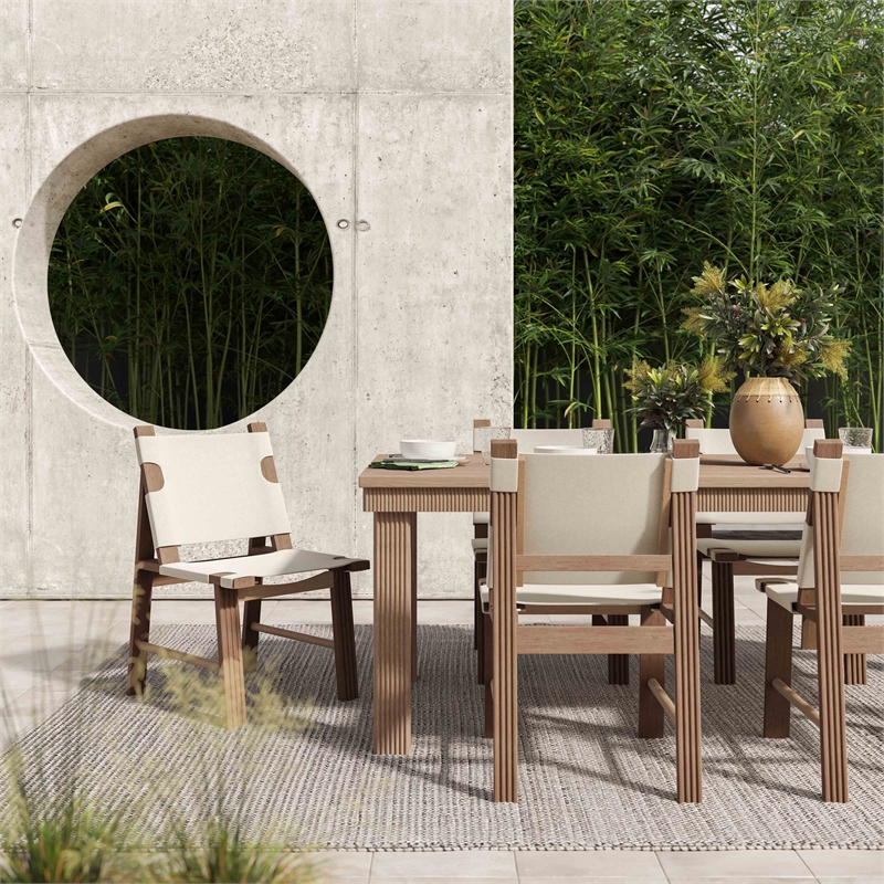 Pemberly Row Contemporary Cream Outdoor Dining Chair - Set of 2