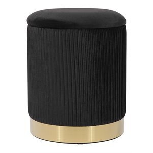 Pemberly Row 14.2&quotH Transitional Velvet Storage Ottoman in Black