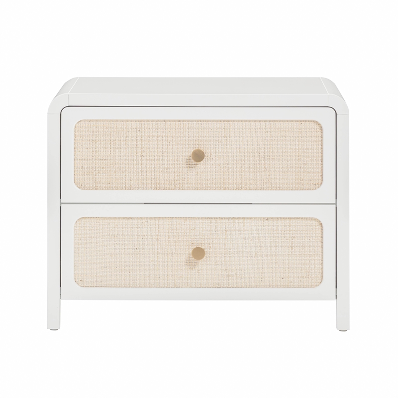 Pemberly Row Contemporary White Finish Rattan 2 Drawer Nightstand