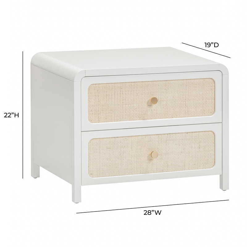 Pemberly Row Contemporary White Finish Rattan 2 Drawer Nightstand