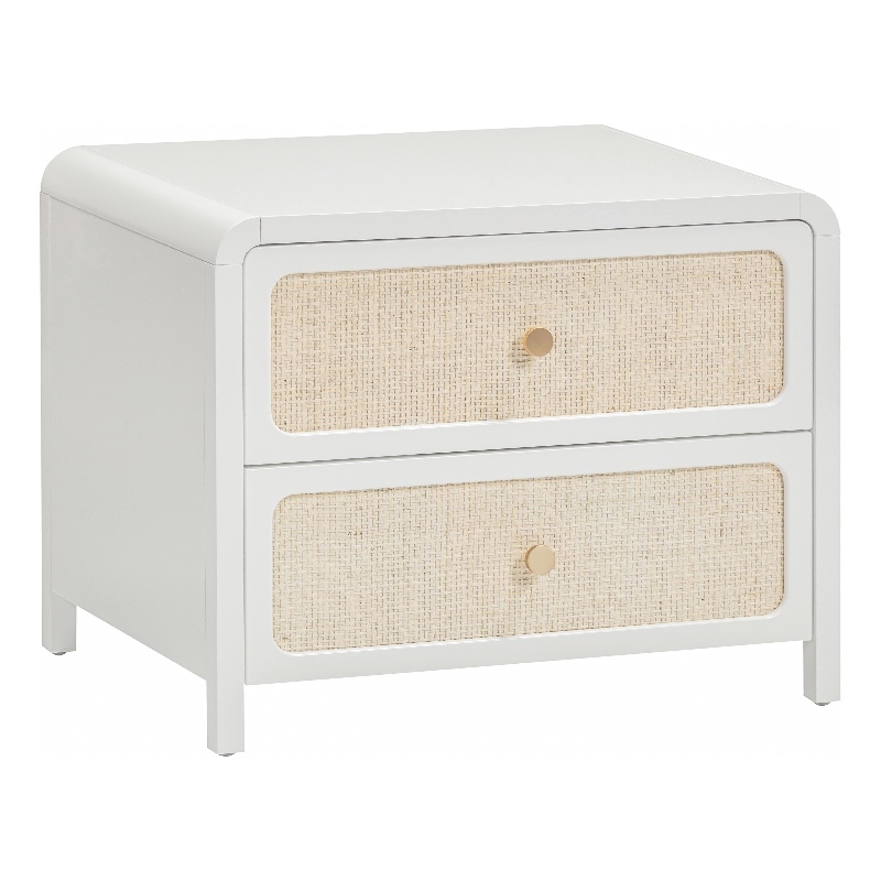 Pemberly Row Contemporary White Finish Rattan 2 Drawer Nightstand