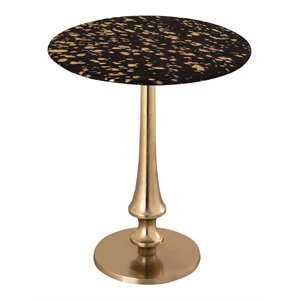 Pemberly Row Gold 21&quotH Goathide Transitional Aluminum Side Table in Black