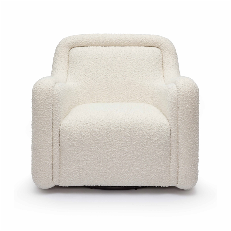 Pemberly Row Transitional Upholstered  Cream Boucle Swivel Chair