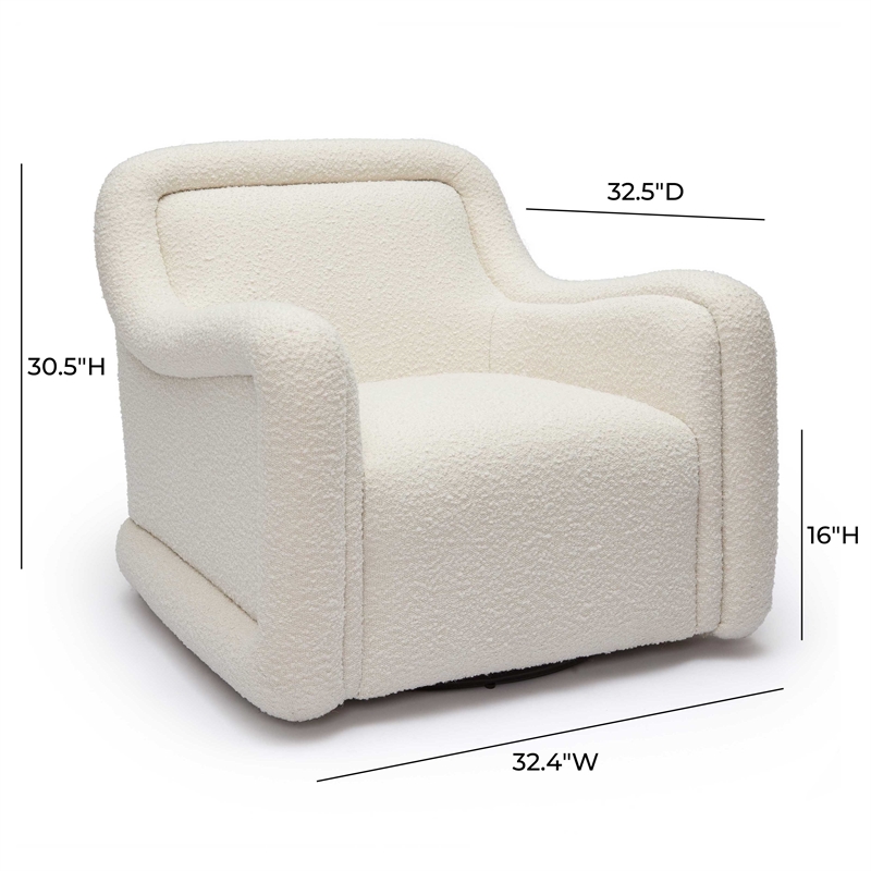 Pemberly Row Transitional Upholstered  Cream Boucle Swivel Chair