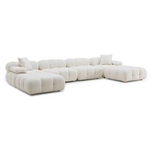 Pemberly Row Cream Vegan Shearling 6-piece Modular U-Sectional