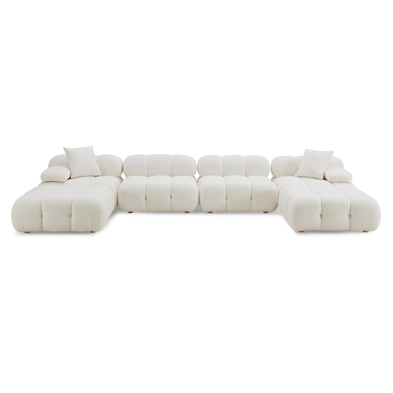 Pemberly Row Cream Vegan Shearling 6-piece Modular U-Sectional