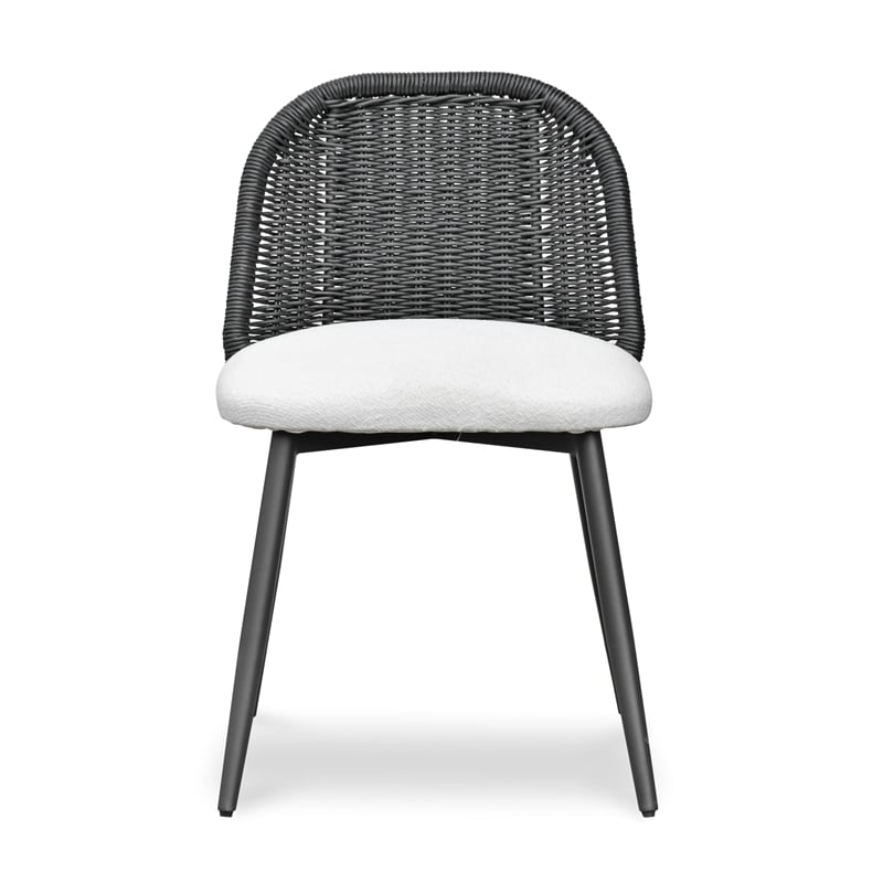 Pemberly Row Contemporary Black Rattan Performance Fabric Dining Chair
