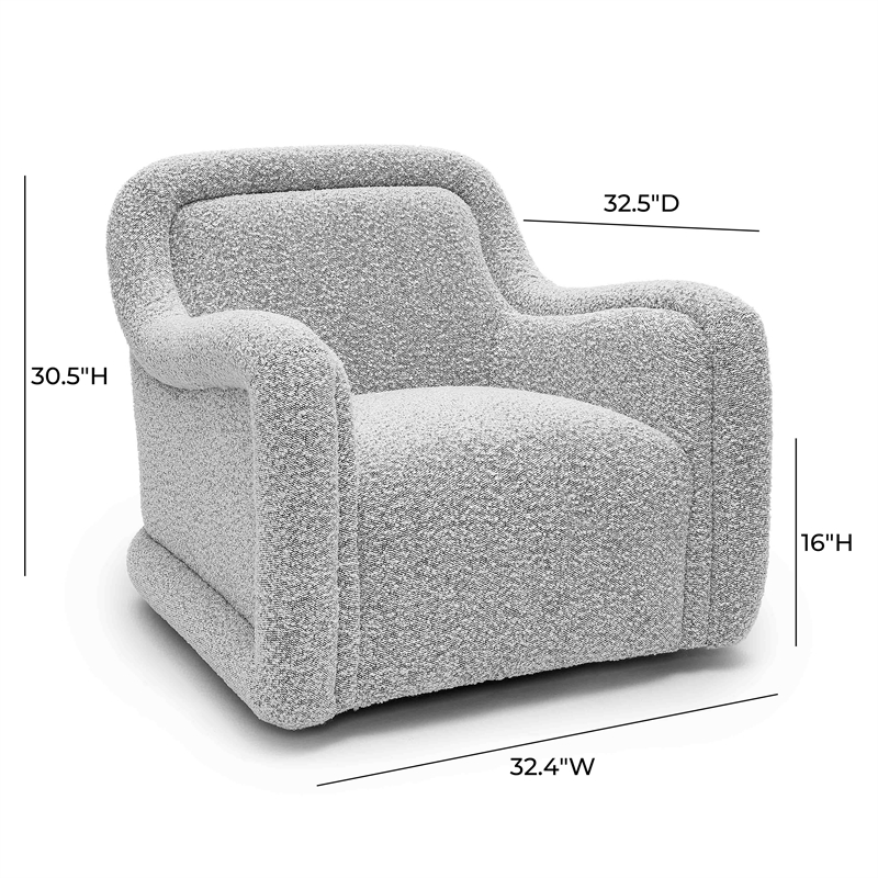 Pemberly Row Transitional Upholstered  Gray Boucle Swivel Chair