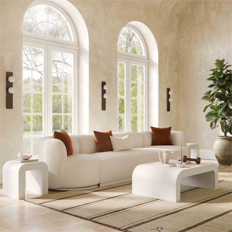 Pemberly Row Modern / Contemporary Hump White Finish Coffee Table