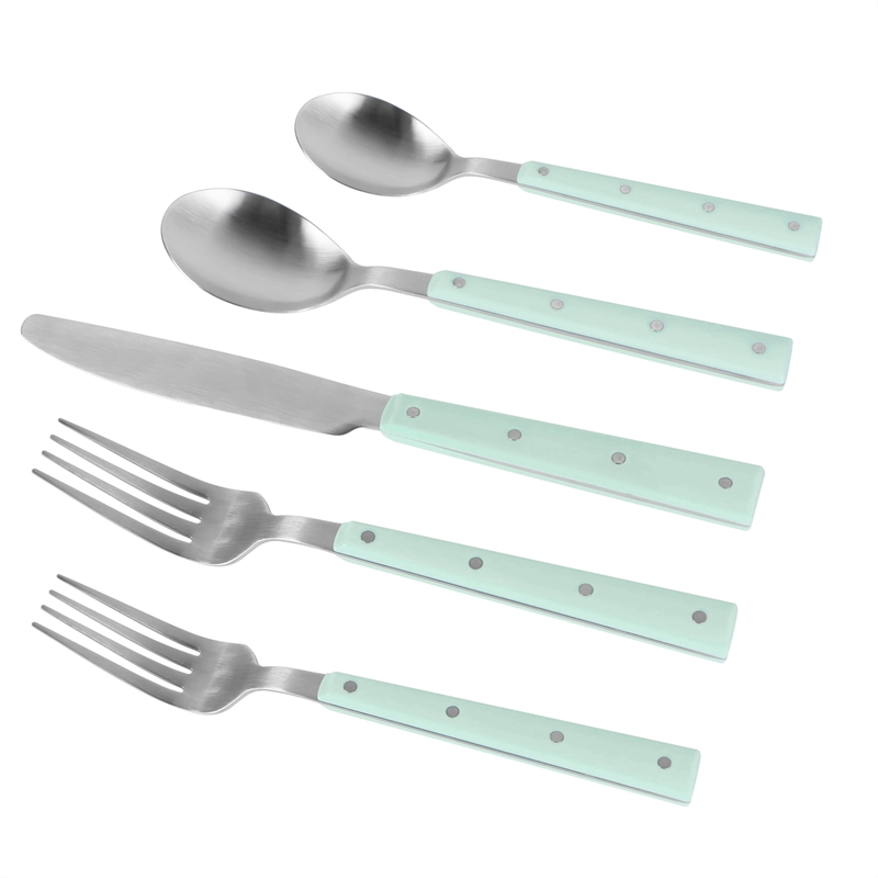 Pemberly Row Mint and Stainless Steel Flatware - Set of 20 Pieces