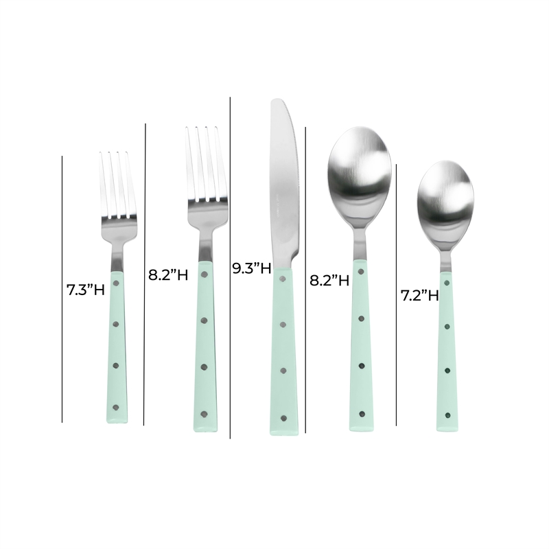 Pemberly Row Mint and Stainless Steel Flatware - Set of 20 Pieces