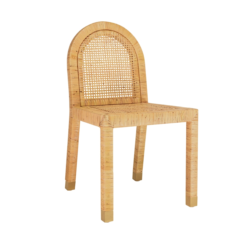 Pemberly Row Farmhouse Natural Rattan Arched Back Dining Chair