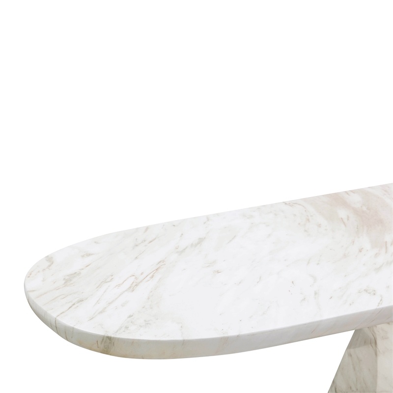 Pemberly Row Contemporary White Faux Marble Long Console Table