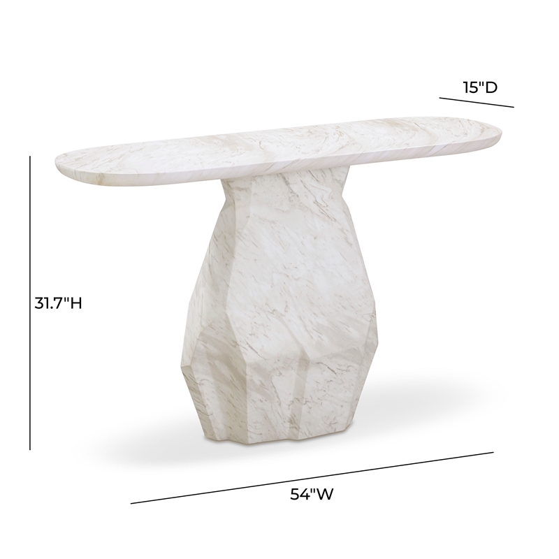 Pemberly Row Contemporary White Faux Marble Long Console Table