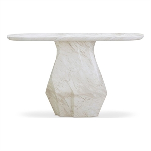 Pemberly Row Contemporary White Faux Marble Long Console Table