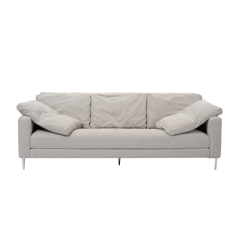 Pemberly Row Transitional Light Grey Textured Velvet Lounge Sofa