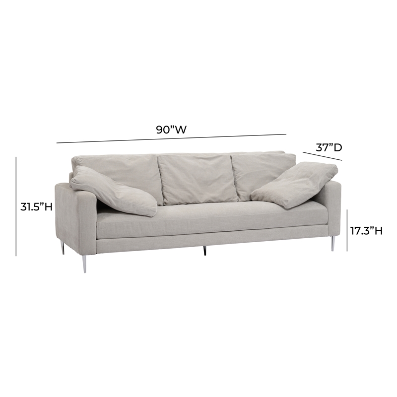 Pemberly Row Transitional Light Grey Textured Velvet Lounge Sofa