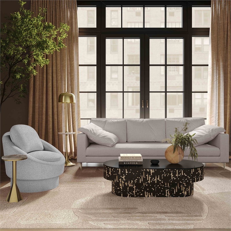 Pemberly Row Transitional Light Grey Textured Velvet Lounge Sofa
