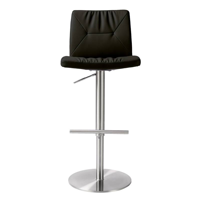 Pemberly Row Transitional Black Vegan Leather on Silver Adjustable Stool
