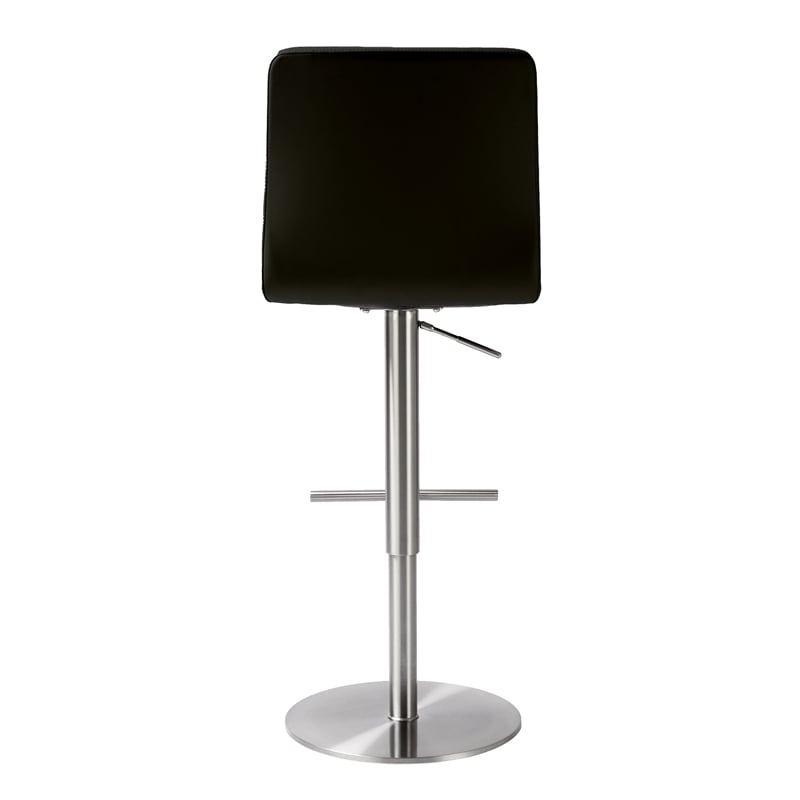 Pemberly Row Transitional Black Vegan Leather on Silver Adjustable Stool
