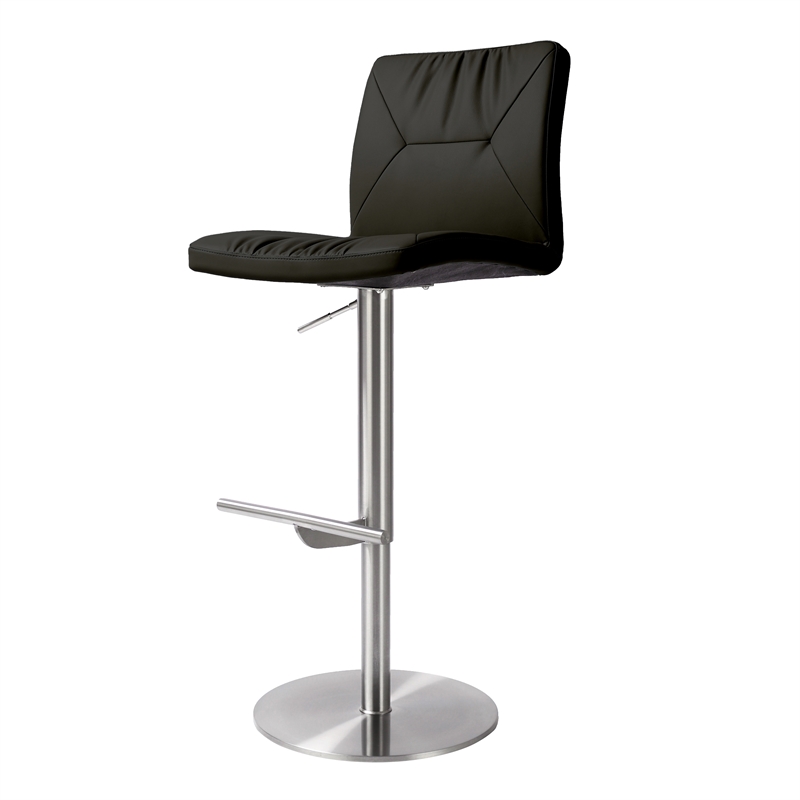 Pemberly Row Transitional Black Vegan Leather on Silver Adjustable Stool