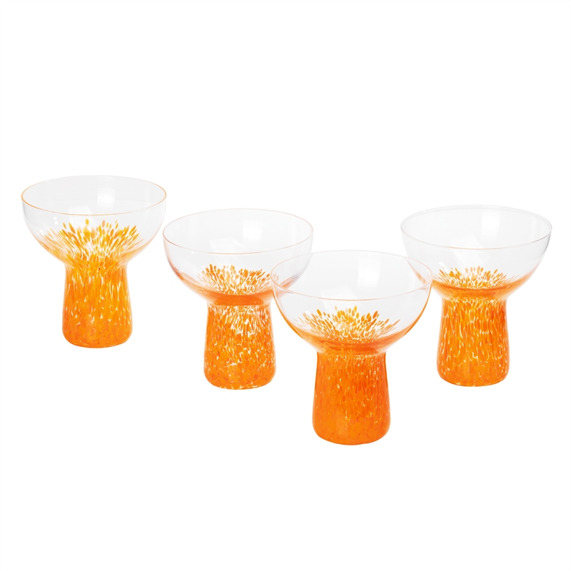 Pemberly Row Dottie Dots Glass Cocktail in Clear/Orange (Set of 4)