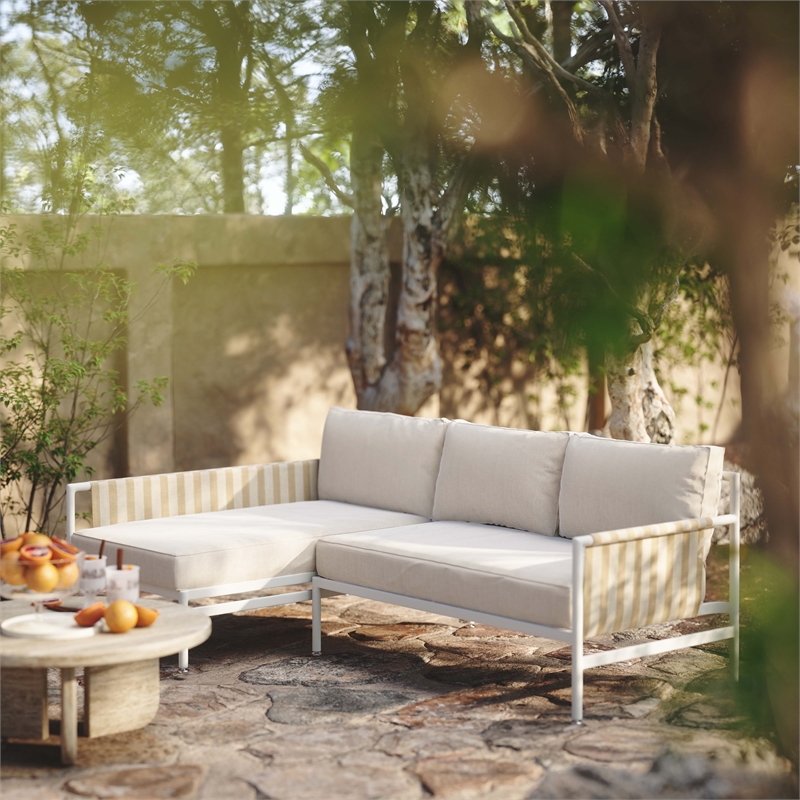 Pemberly Row Handmade Contemporary Cream Outdoor Sectional - LAF