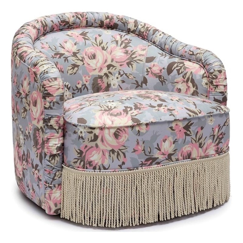 Pemberly Row Traditional Spring Floral Print Tasseled Lounge Chair