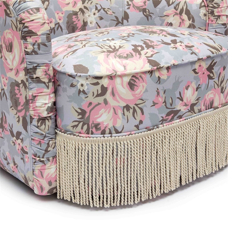 Pemberly Row Traditional Spring Floral Print Tasseled Lounge Chair