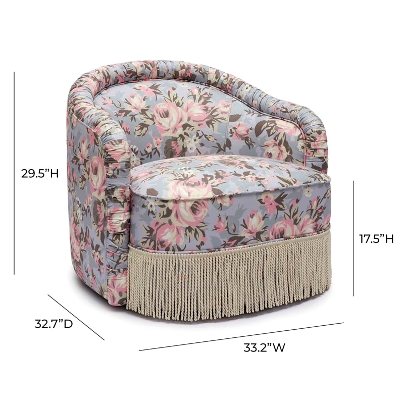 Pemberly Row Traditional Spring Floral Print Tasseled Lounge Chair