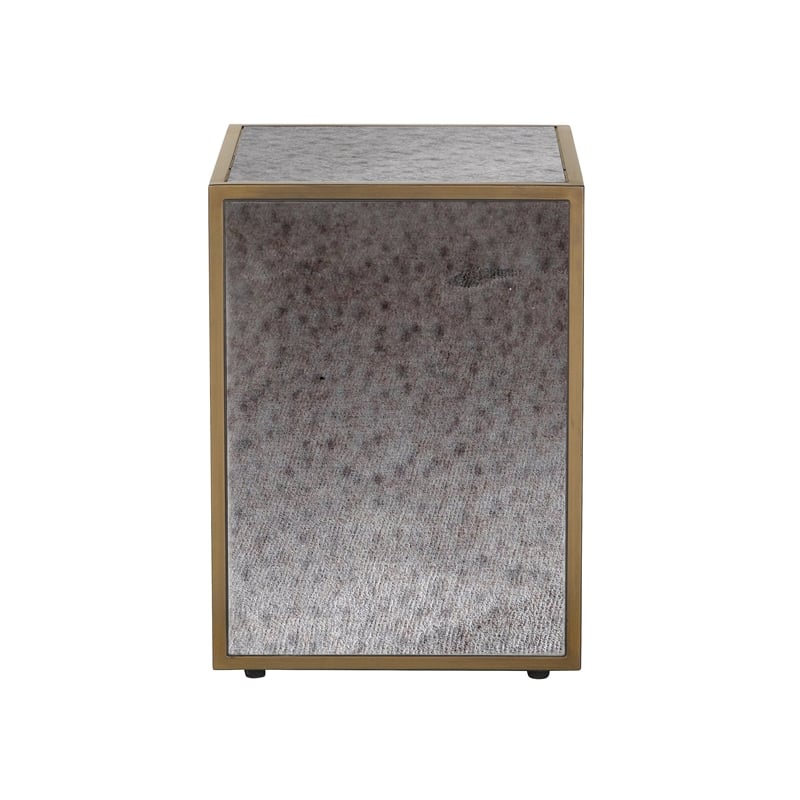 Pemberly Row Transitional Antique Brass Mirrored Glass Side Table