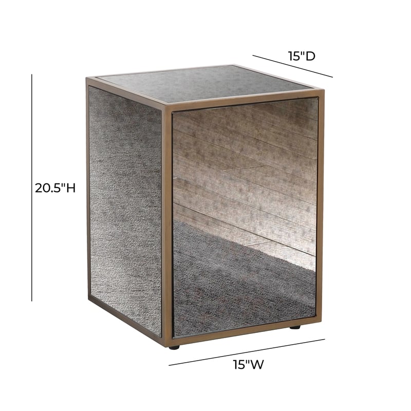 Pemberly Row Transitional Antique Brass Mirrored Glass Side Table