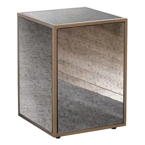 Pemberly Row Transitional Antique Brass Mirrored Glass Side Table