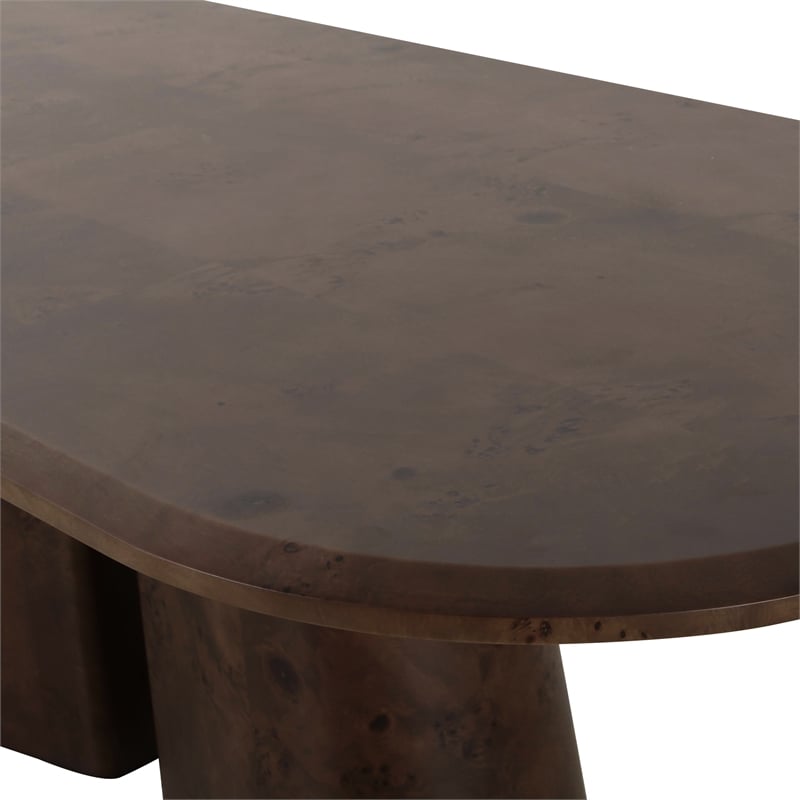 Pemberly Row Contemporary Brown Burl Oval 87 inch Dining Table
