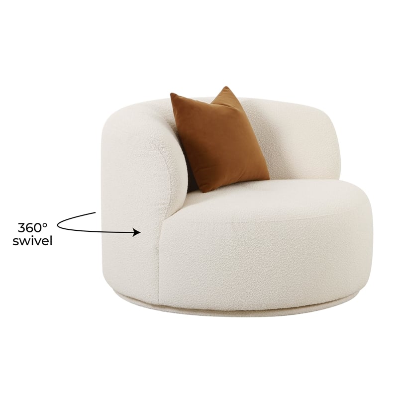 Pemberly Row Handmade Transitional Cream Boucle Swivel Chair
