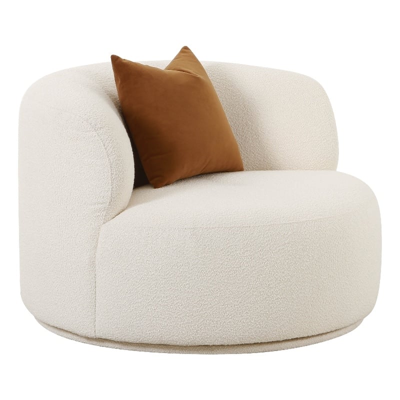 Pemberly Row Handmade Transitional Cream Boucle Swivel Chair