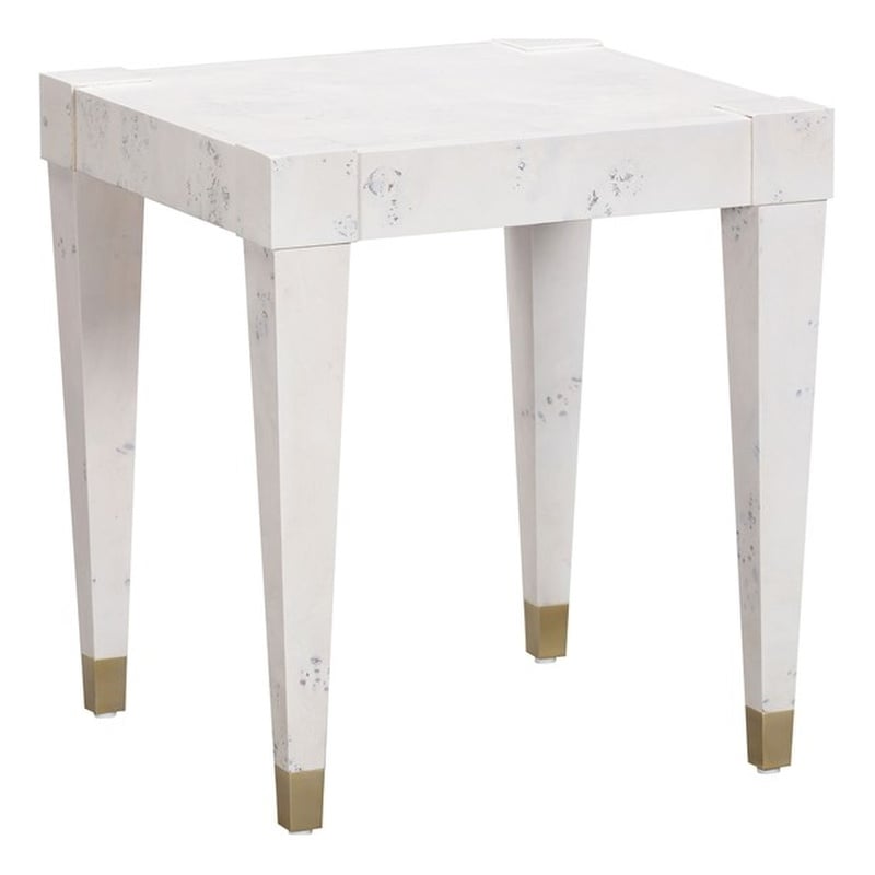 Pemberly Row Transitional Burl Engineered Wood End Table in White Finish