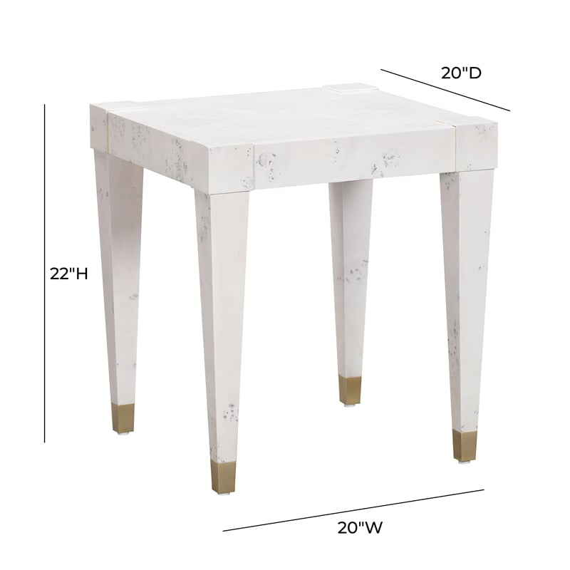 Pemberly Row Transitional Burl Engineered Wood End Table in White Finish