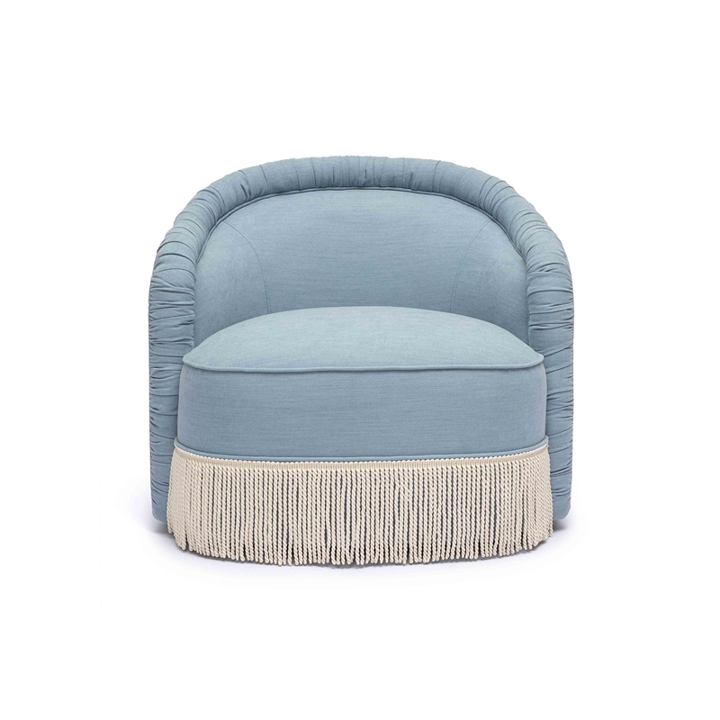 Pemberly Row Transitional Faded Blue Recycled Fabric Tassel Lounge Chair