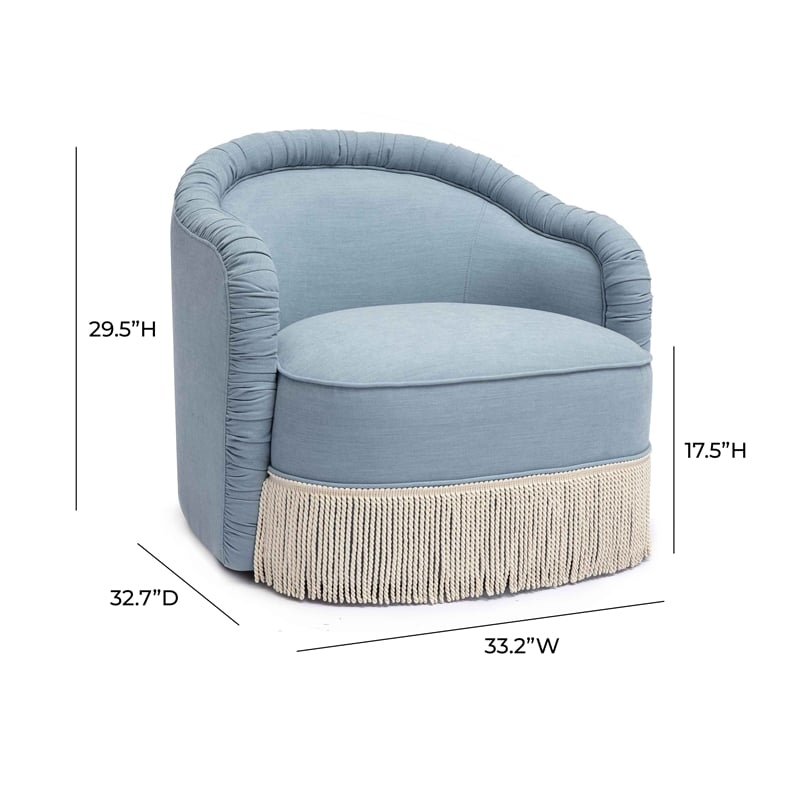 Pemberly Row Transitional Faded Blue Recycled Fabric Tassel Lounge Chair
