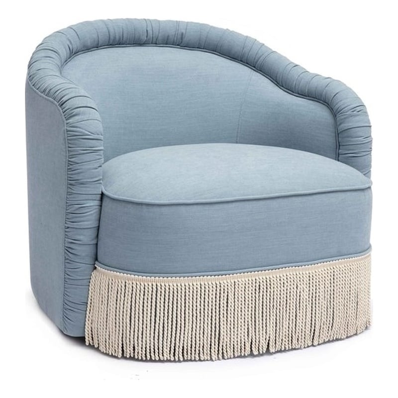 Pemberly Row Transitional Faded Blue Recycled Fabric Tassel Lounge Chair