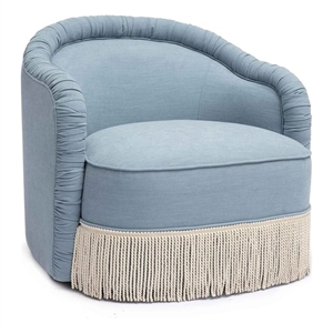 Pemberly Row Transitional Faded Blue Recycled Fabric Tassel Lounge Chair
