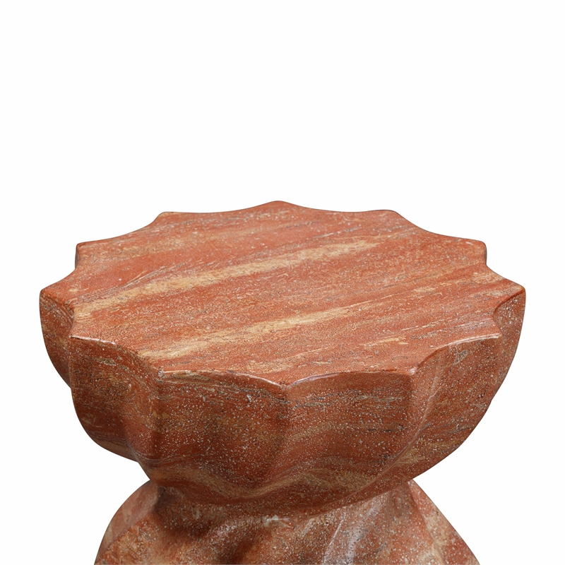 Pemberly Row Indoor / Outdoor Faux Marble & Stone Stool in Red