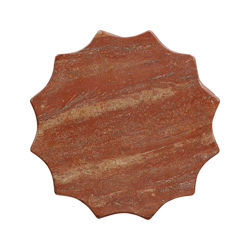 Pemberly Row Indoor / Outdoor Faux Marble & Stone Stool in Red