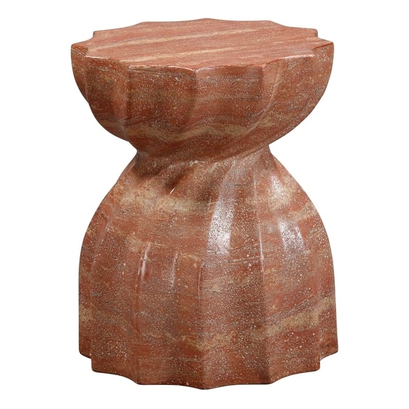 Pemberly Row Indoor / Outdoor Faux Marble & Stone Stool in Red