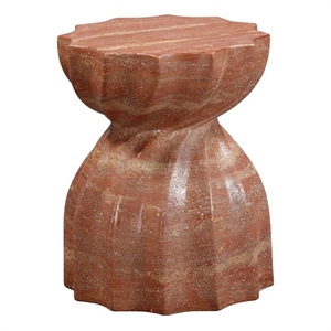Pemberly Row Indoor / Outdoor Faux Marble & Stone Stool in Red