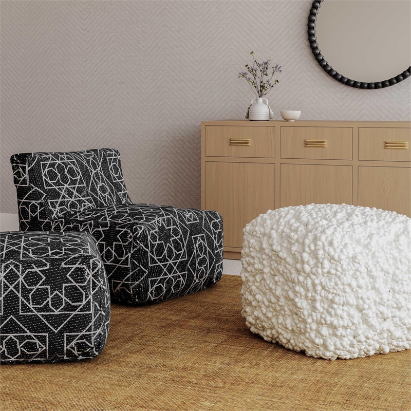 Pemberly Row Handmade Modern Transitional Cream Finish Woven Pouf