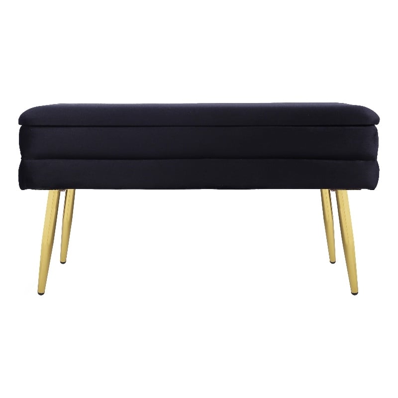 Pemberly Row Contemporary Black Channel Tufted Velvet Storage Bench
